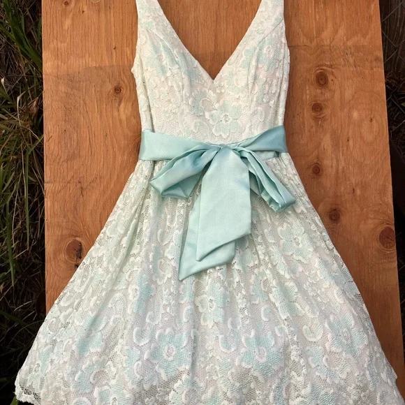 chinese dress ladies White Lace Spaghetti Straps High Split Mint Green Evening Dress, Mint Green / US2 main image 0